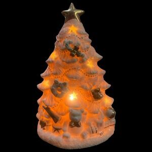 Vintage Y2K White Gold Ceramic Light Up Christmas Tree Star Cutouts Home Decor